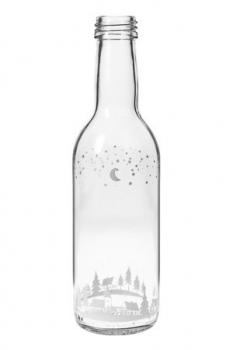Bordeaux-Flasche weiss bedruckt Winterlandschaft 250ml MCA/PP28  Lieferung ohne Verschluss, bei Bedarf bitte separat bestellen.